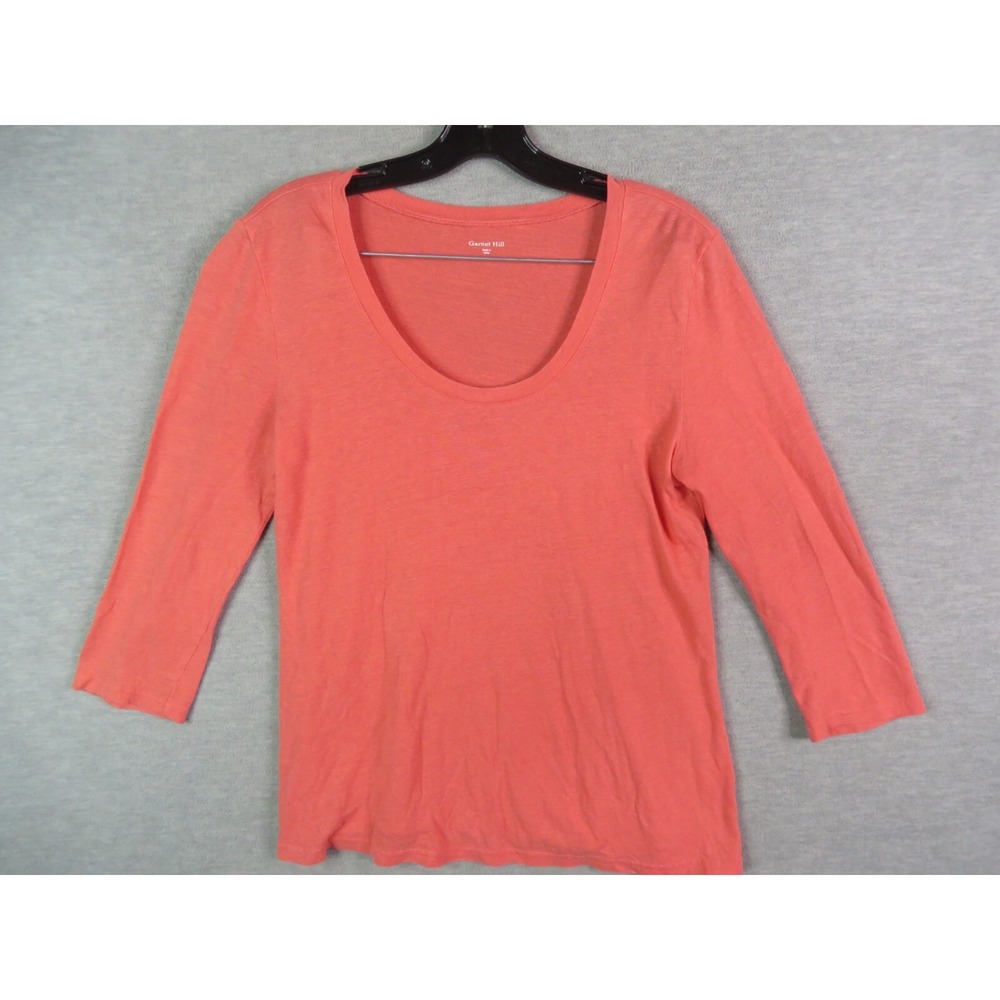 Garnet Hill Womens Shirt XS Pink Salmon Linen Blend Knit Lightweight Coastal